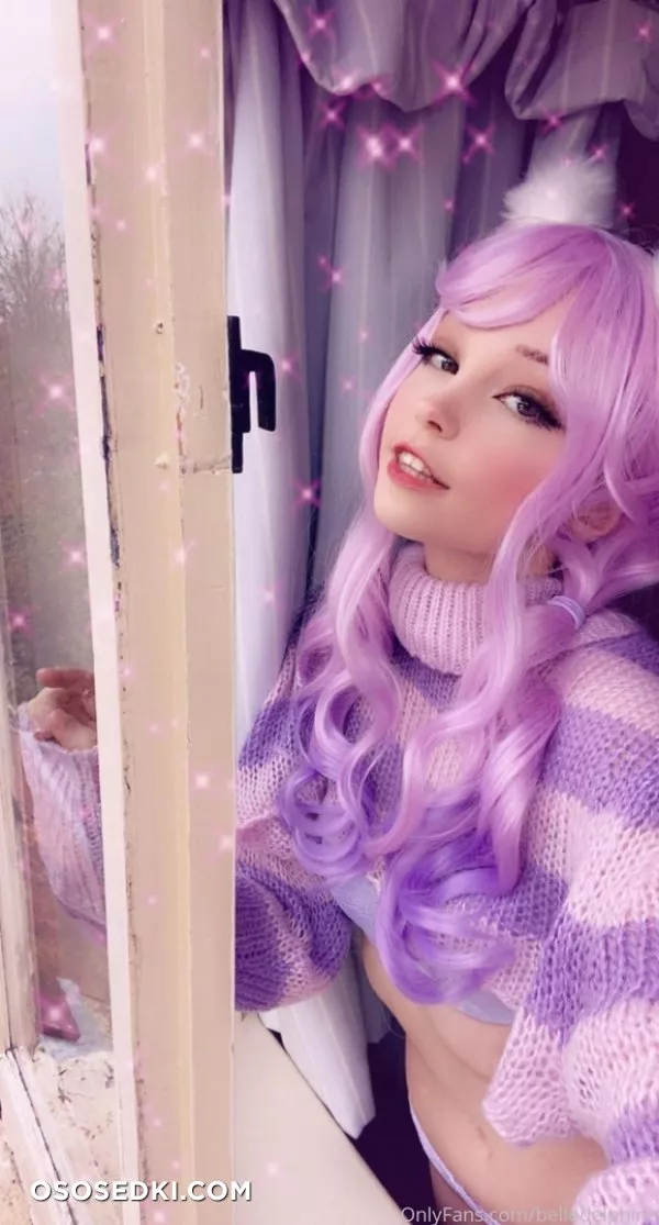 Belle Delphine. Neko. Lilac Lingerie. Purple Pink Sweater - 16