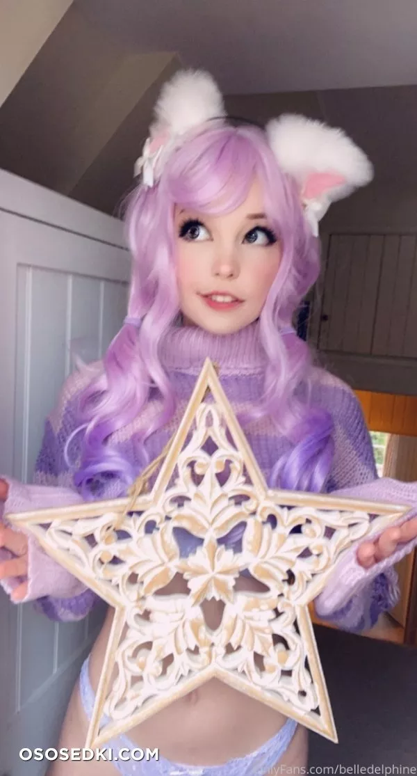 Belle Delphine. Neko. Lilac Lingerie. Purple Pink Sweater - 43