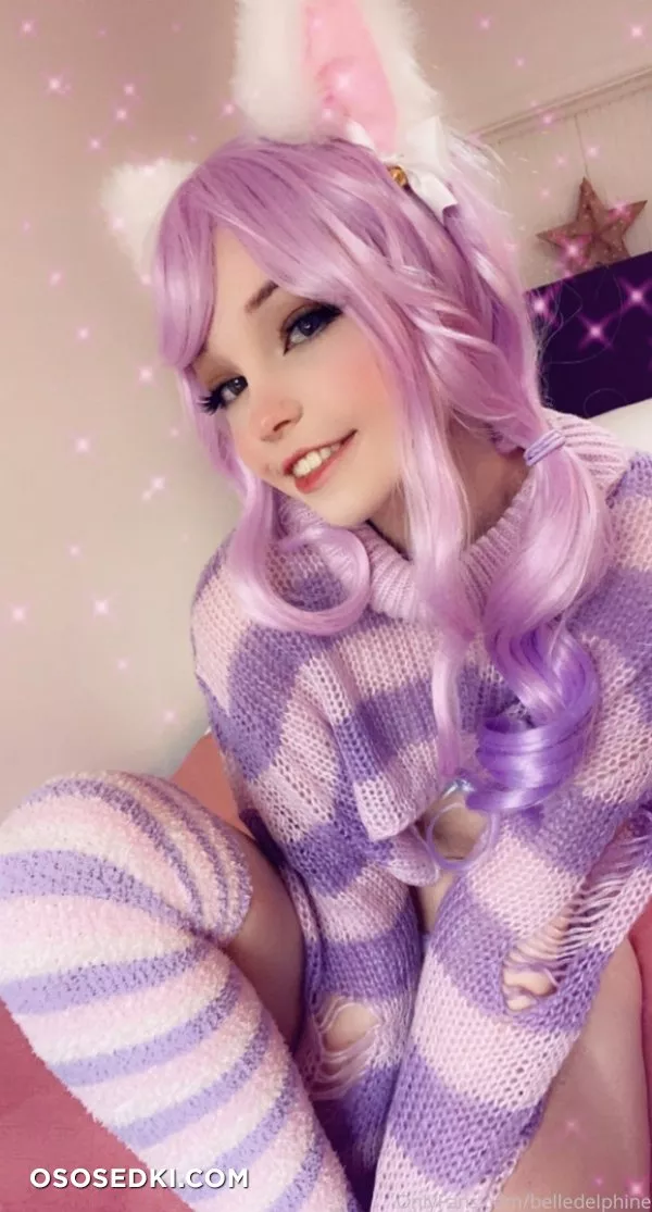 Belle Delphine. Neko. Lilac Lingerie. Purple Pink Sweater - 62