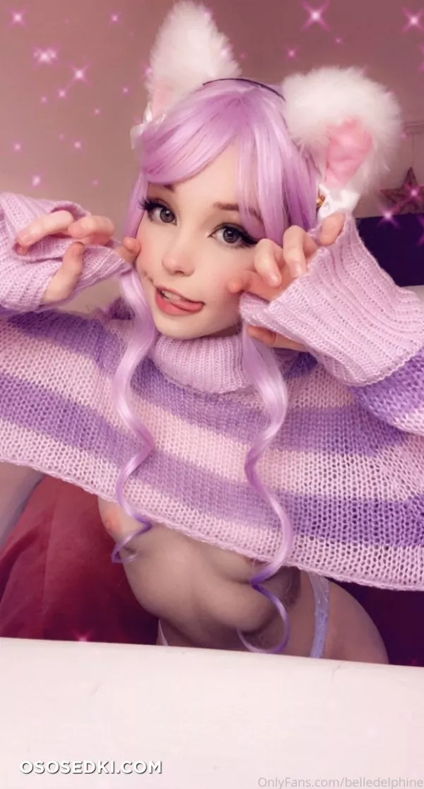 Belle Delphine. Neko. Lilac Lingerie. Purple Pink Sweater - 76