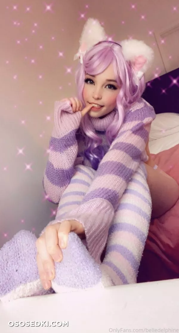 Belle Delphine. Neko. Lilac Lingerie. Purple Pink Sweater - 80